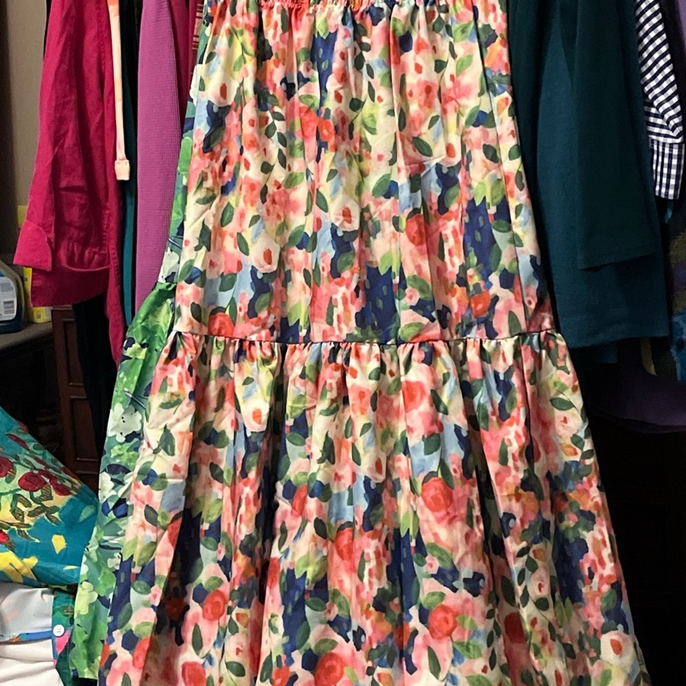 Floral A-Line Skirt with Pink and Green Accents